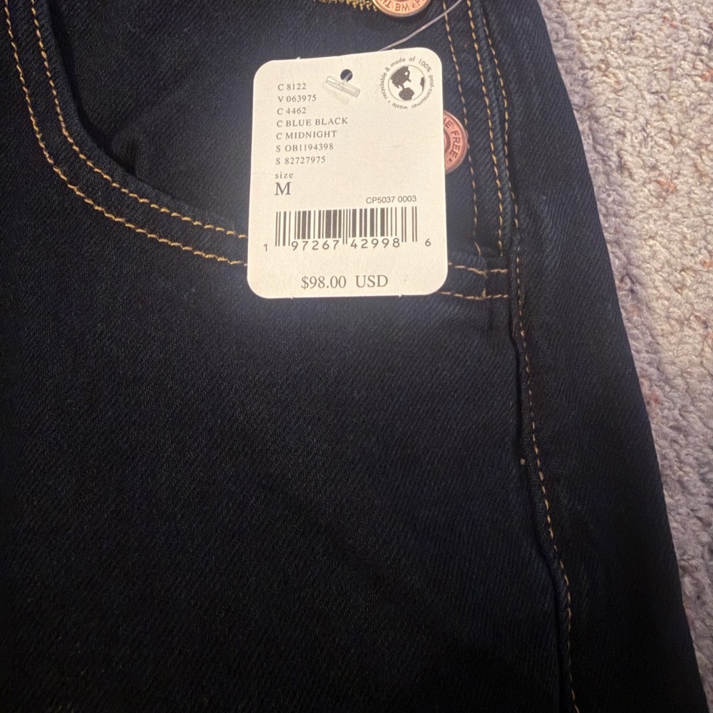 We The Free Dark Navy Denim Overalls with Contrast Stitching - Picture 5 of 6